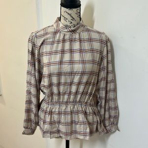 🤎NWT Ann Taylor Flannel Plain Peplum Long Sleeve Top🤎